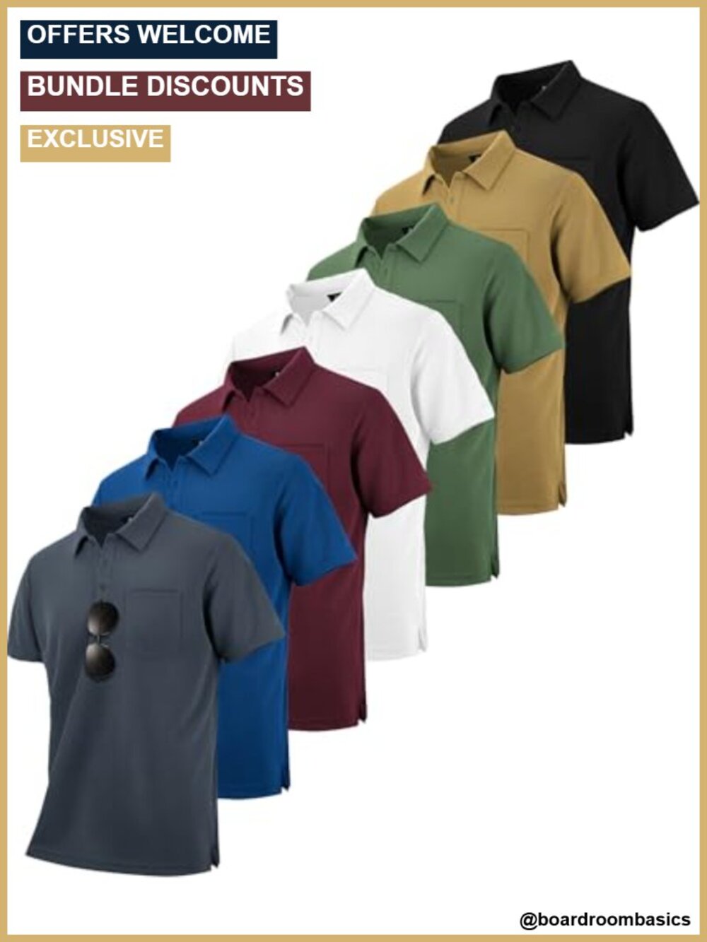 Men's 7 Pack Polyester Polo Shirts Short Sleeve Pocket Golf Work Tee